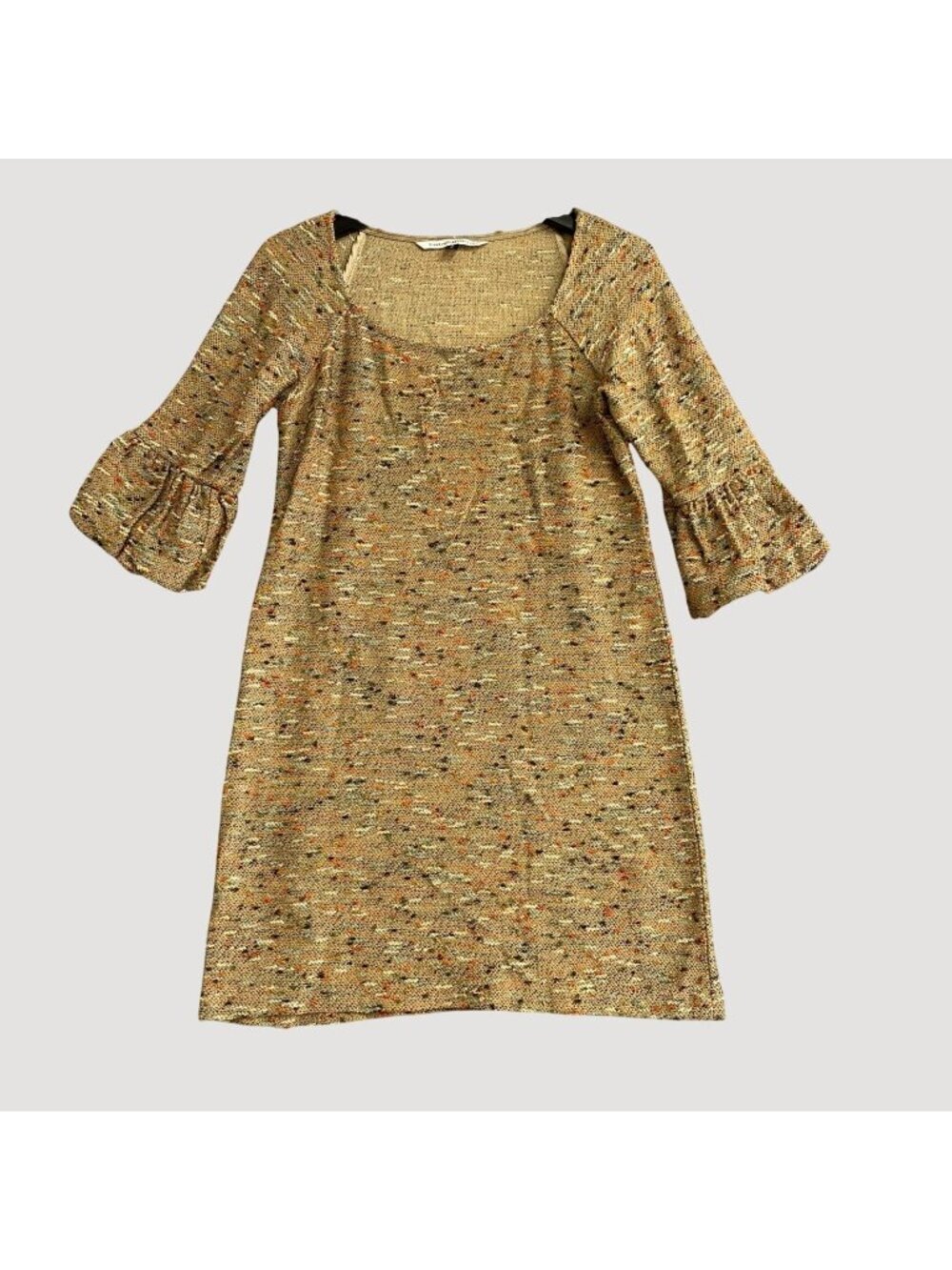Diane Von Furstenberg Women's 6 Gold Tweed Bell Sleeve Dress  Multi-Color P0297